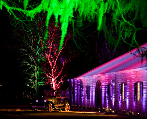 Outside lighting set the stage for a fun night at a sales incentive trip in Charleston, South Carolina.