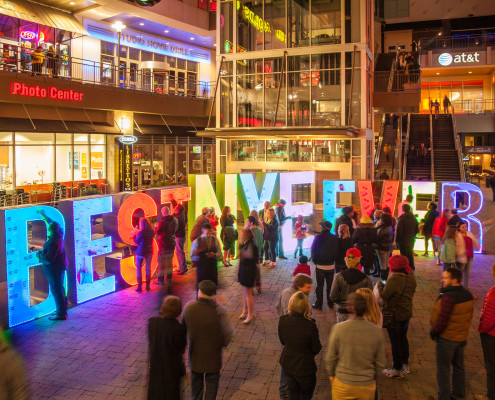 To create social media buzz on New Year’s Eve for a product launch we created interactive vignettes all over Charlotte. These oversized 3D letters encouraged people to leave something in exchange for anything else they found on the wall.
