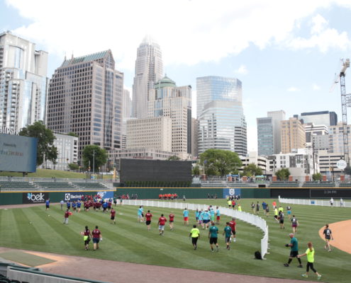 A celebrity kickball tournament held at the BB&T Ballpark.
